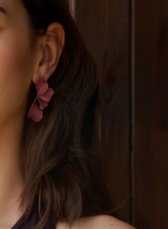 FAUTHENTICUTE Burgundy Flower Earrings For Women Large Wine Red Painted Floral Dangle Statement Earring Chunky Fall Earrigs Gift - Image 2
